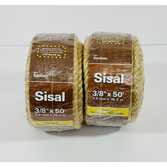 Mibro KingCord Sisal Rope Twisted 3/8" X 50’ Natural Fiber 108 Lbs Load Limit - Picture 1 of 9